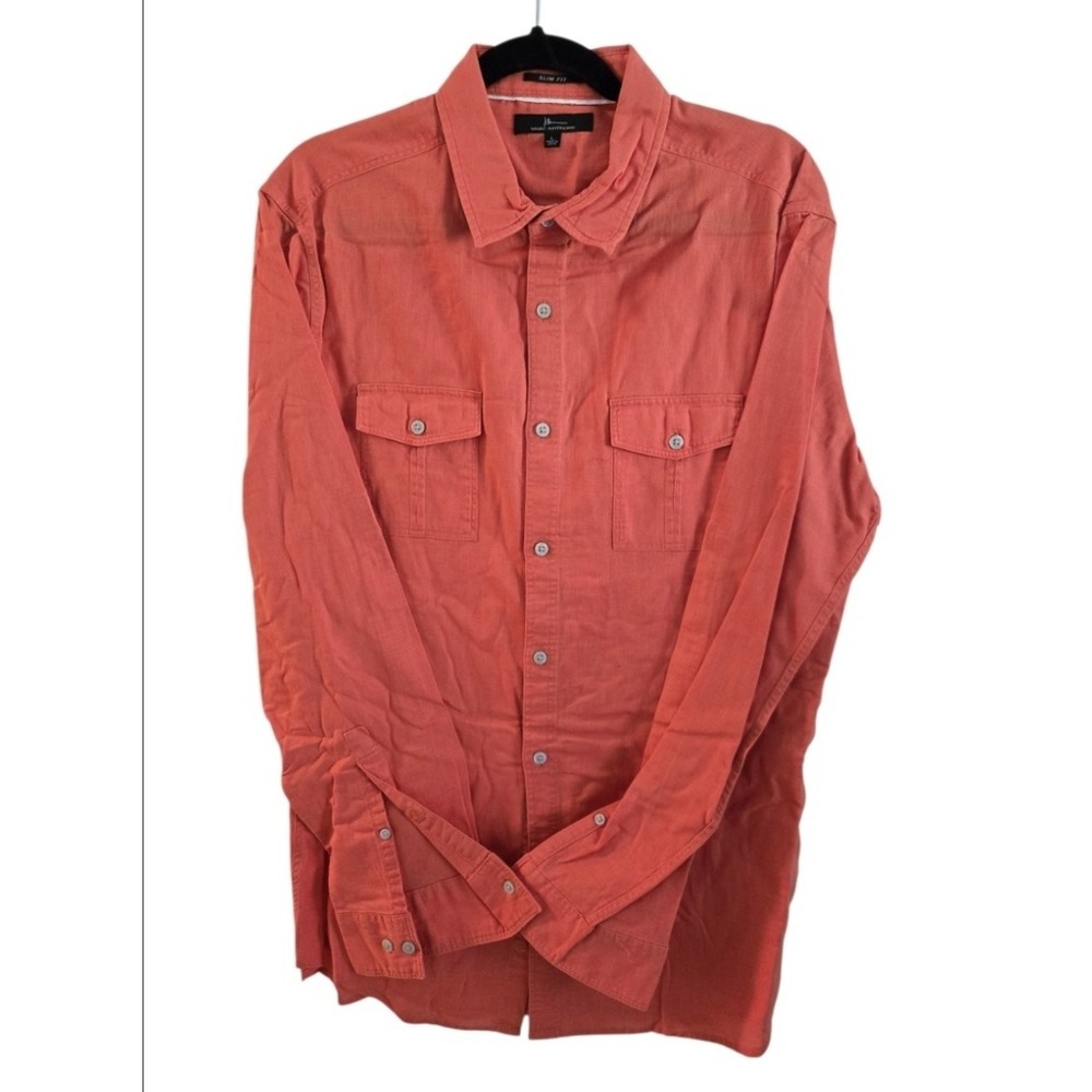 Marc Anthony Button Down Shirt Men's L Slim Fit Peach Coral Long Sleeve Cotton